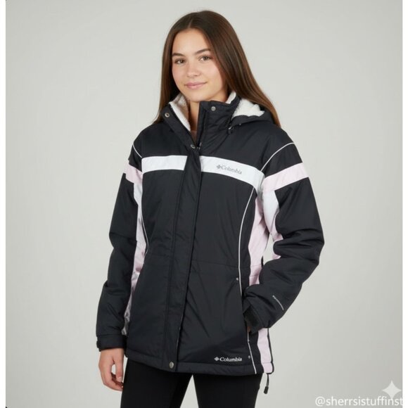 Columbia Youth Girls Insulated Winter Jacket Black Pink White Size 14/16 - Picture 2 of 15